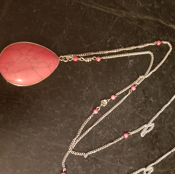 Paparazzi Pink Stone and Gold Chain Necklace and Earrings Set